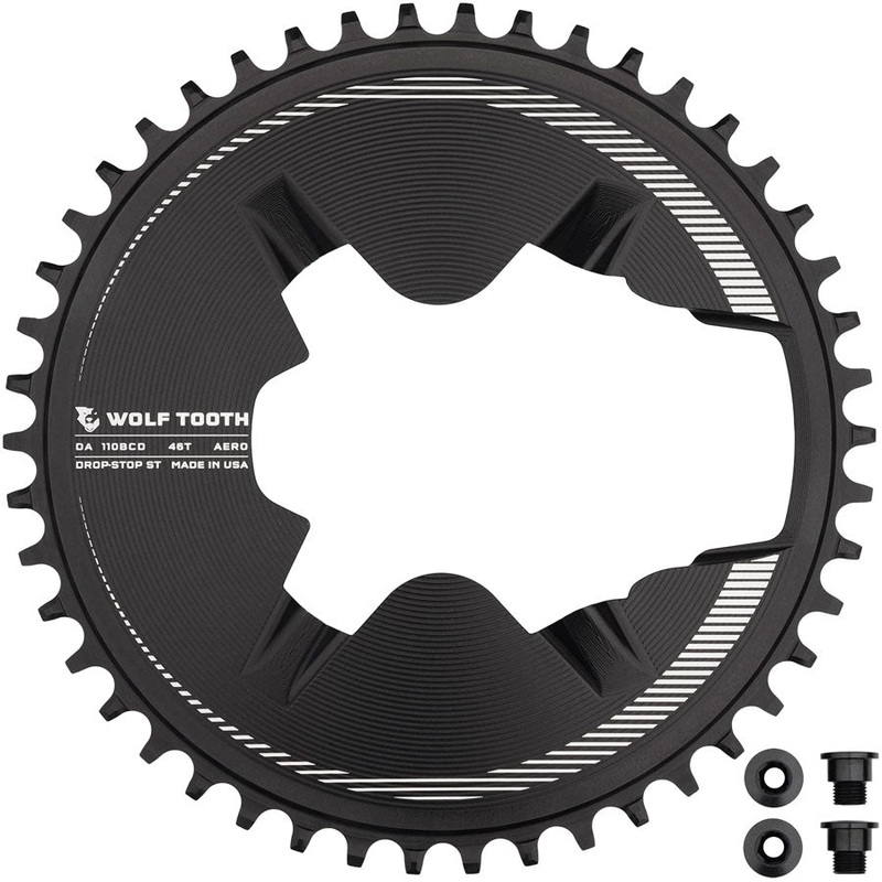 Wolf Tooth Aero Direct Mount 1x Chainring – 46t 4-Bolt Drop-Stop ST Compatible Shimano Dura-Ace R9200/R9200-P Only BLK