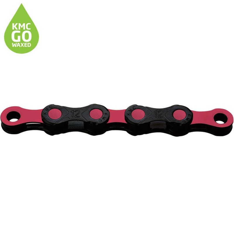 KMC X12 DLC Waxed Chain 126L – Black / Red