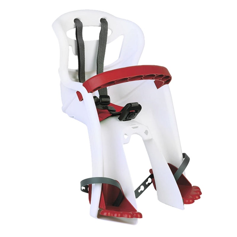 Bellelli Tatoo Plus Front Child Carrier 26`/27.5`/700C White/Red Front Mount 33lbs Disc or Non-Disc