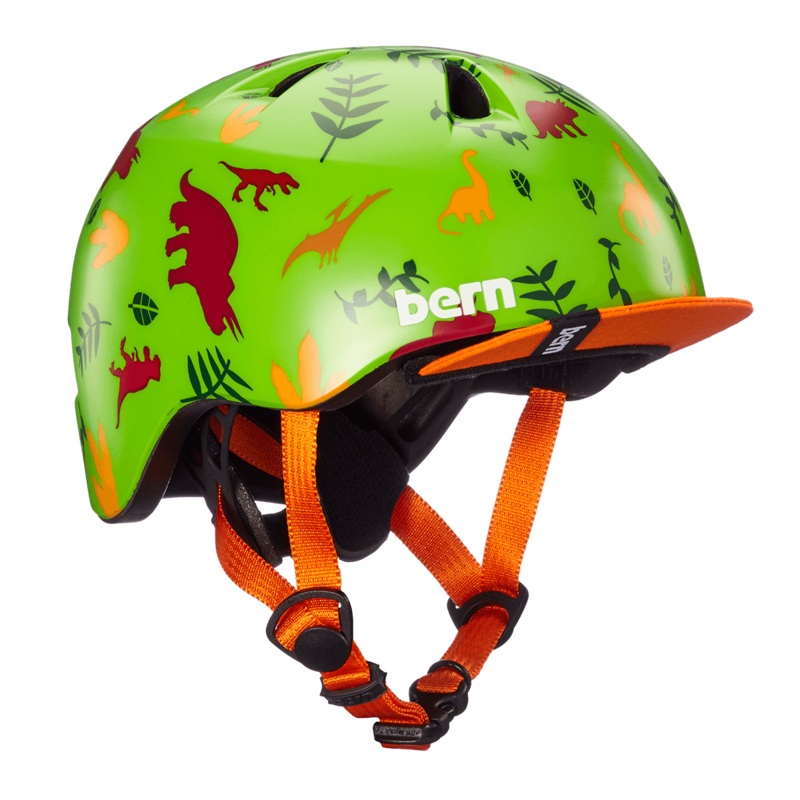 Bern Tigre Satin Green Dino w/ Visor  XXS
