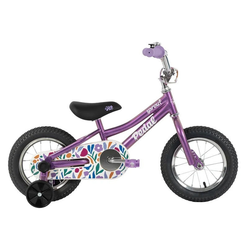 2025 PEDAL SPROUT 12|KIDS 12″ WHEEL (3-5 Years Old)|PURPLE FLOWERS