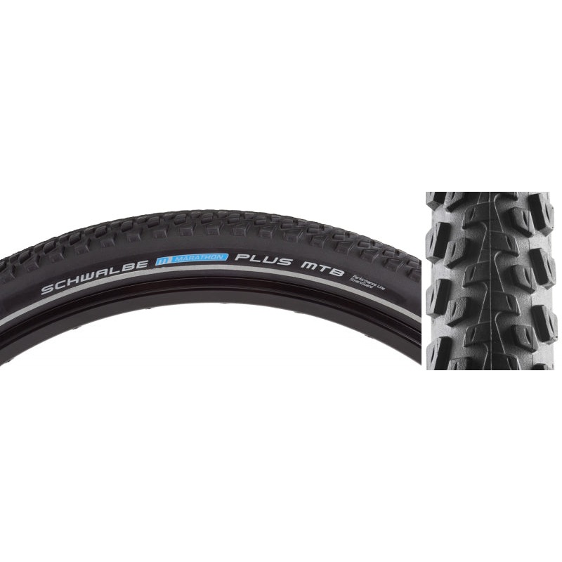 Schwalbe Marathon Plus MTB Tire – 26 x 2.1 Clincher Wire BLK/Reflective Performance Dual SmartGuard E-50