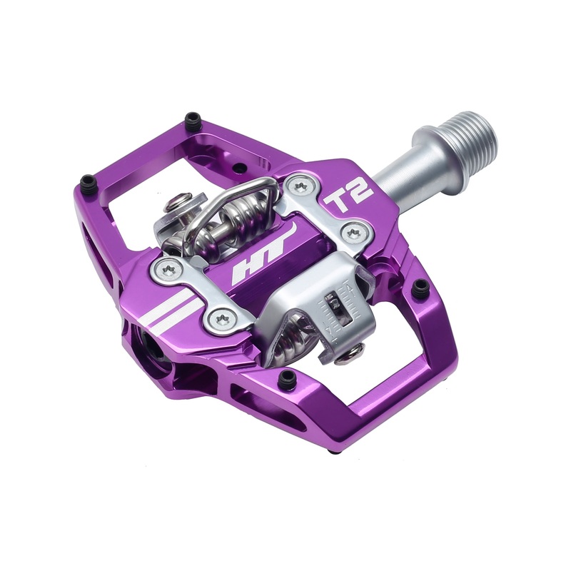 HT Components T2 Pedals – Dual Sided Clipless Platform Aluminum 9/16 Purple